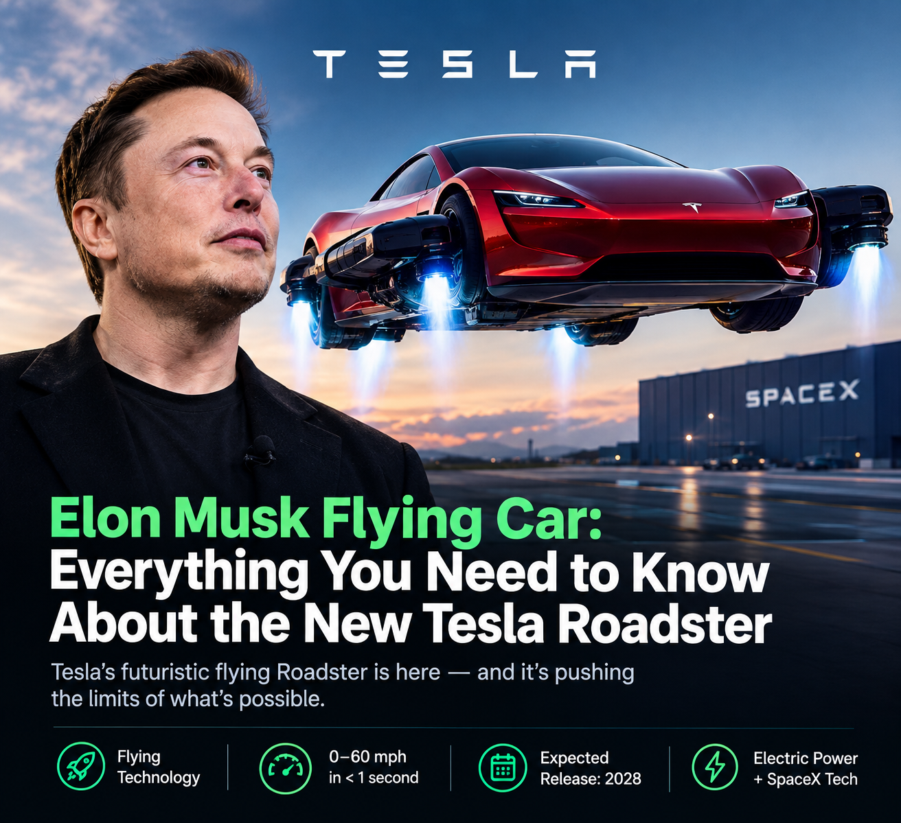 Elon Musk Flying Car: Tesla Unveils the New Roadster